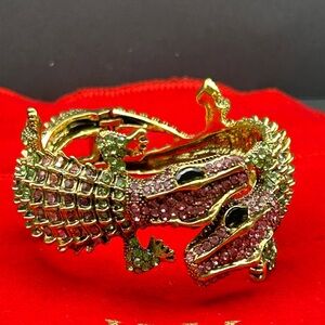 Kenneth Jay Lane Pink and Green Reptile Bangle Bracelet